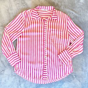 GeeGee Pink Striped Silky Collared Blouse (Small)